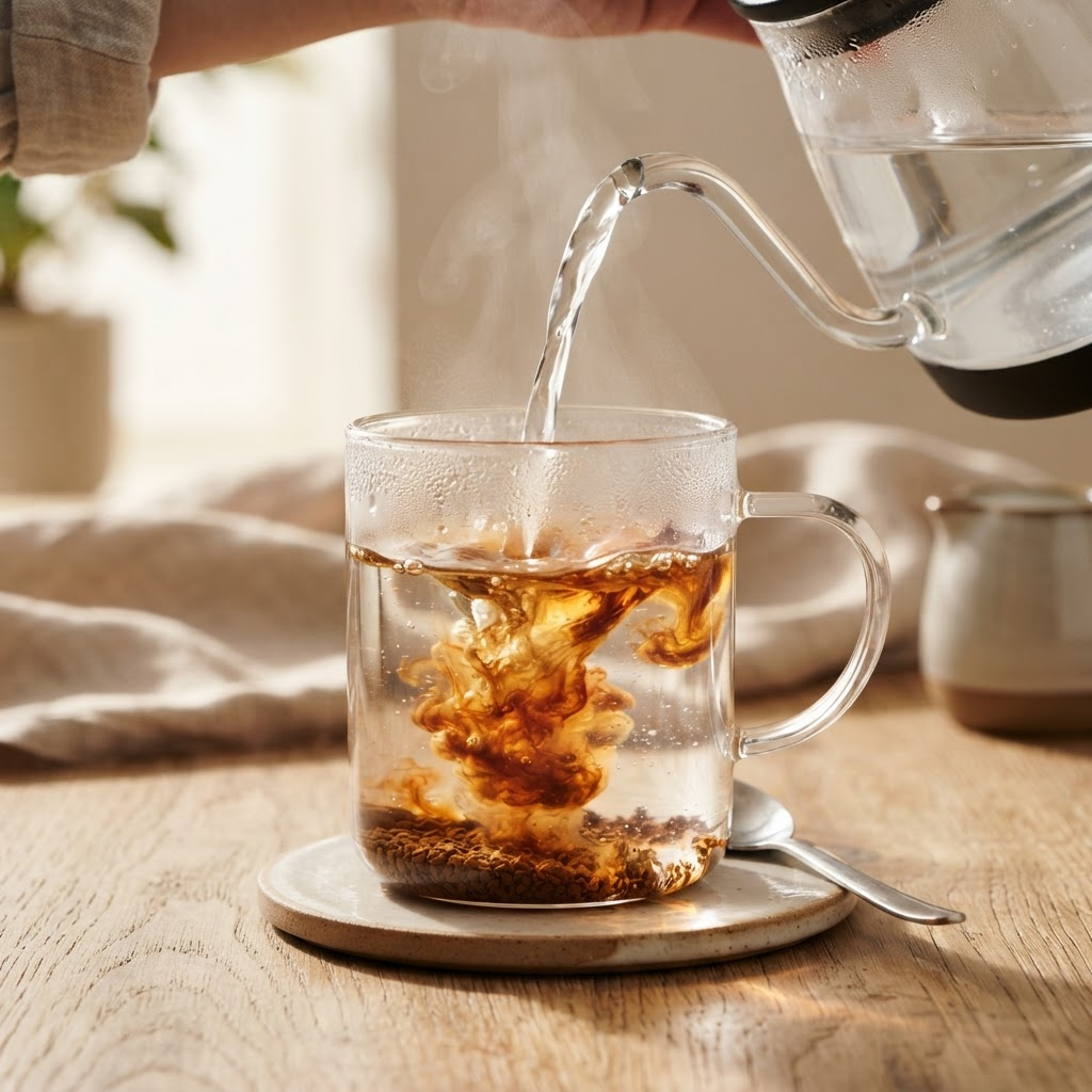Instant coffee dissolving in hot water
